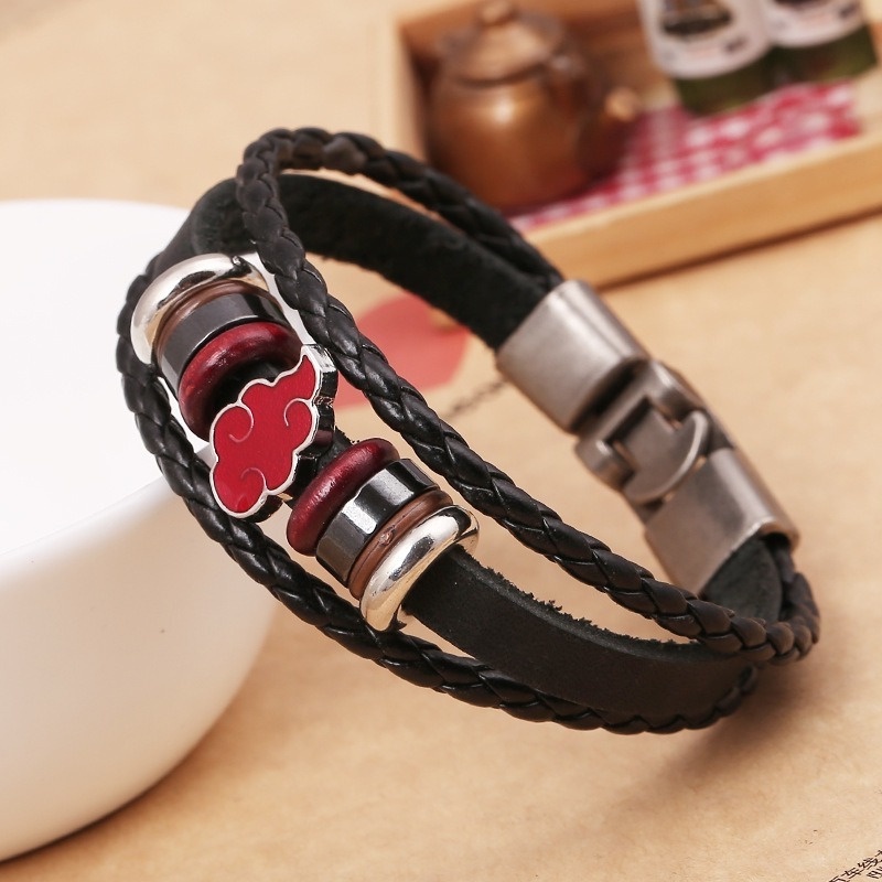 Gelang Bahan Kulit Desain Anime Naruto Warna Merah Untuk Pria Dan Wanita