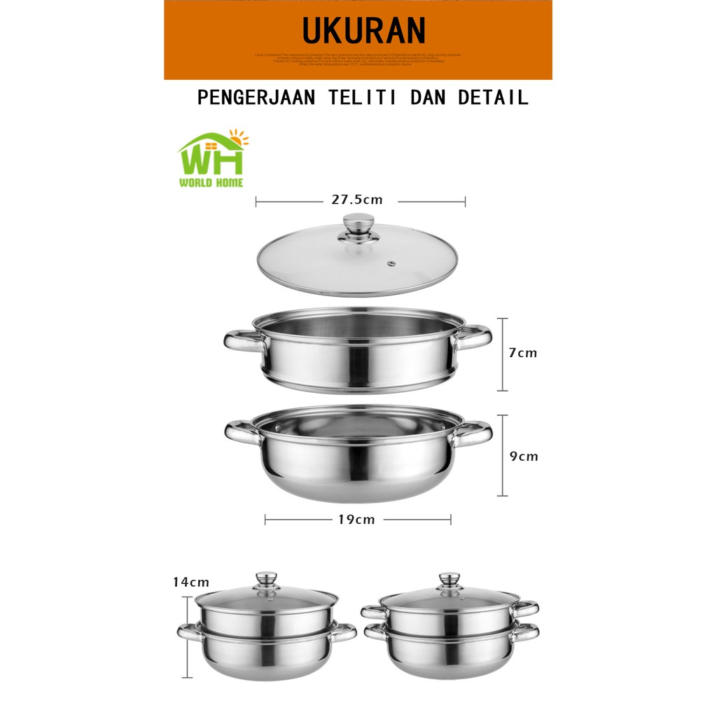 Panci Steamer Stainless 2 Tingkat Kukusan Stainless Steel Panci Kukus 2 Tingkat  ZG-2 WHFURNITURE