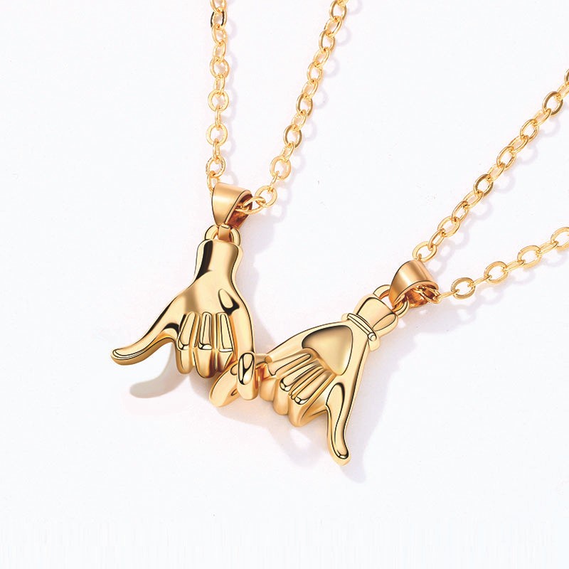 2pcs / Set Kalung Liontin Tangan Kait Tarik Gaya Korea Untuk Pria Dan Wanita