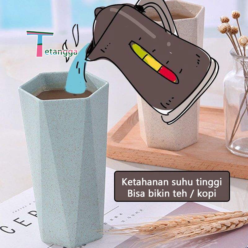 4Pcs Wheatstraw Cangkir Plastik Cup Warna Warni Set Wheat Water Fashion Water Toothbrush Cup Tetangg