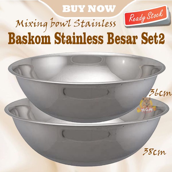 SET2 Baskom stainless JUMBO 36cm n 38cm TEBAL Stainless Mixing Bowl