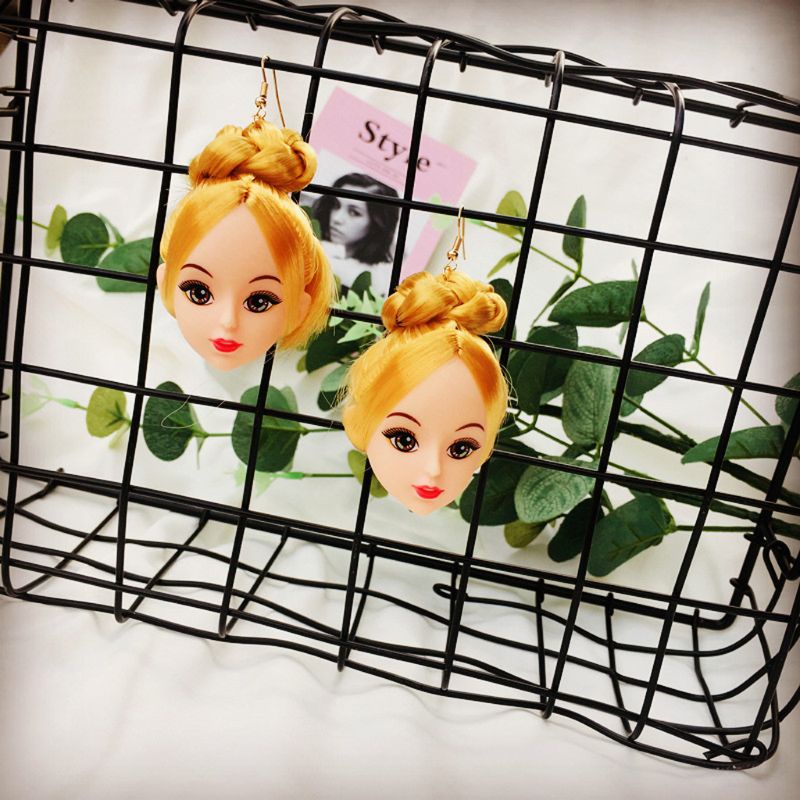 SIY  Creative Yellow Hair Doll Head Toy Drop Earrings Fashion Jewelry for Women Girls