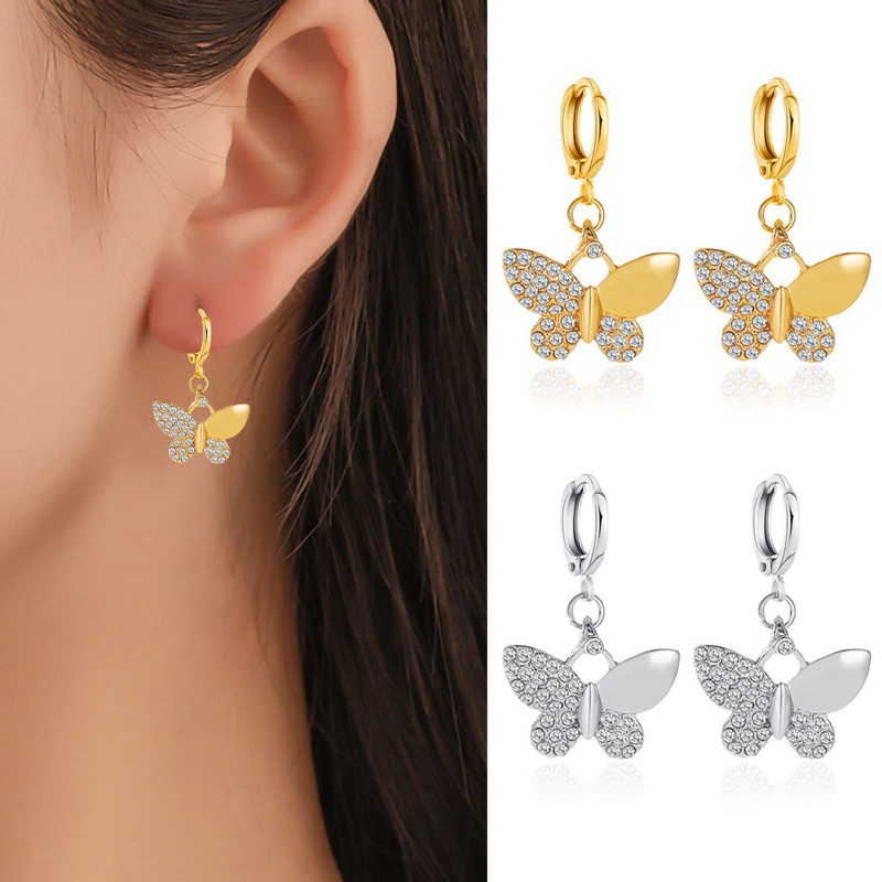 New Women's Earrings Fashion Zircon Butterfly Dangle Earrings For Women Animal Sweet Colorful Drop Earrings Girls Jewelry