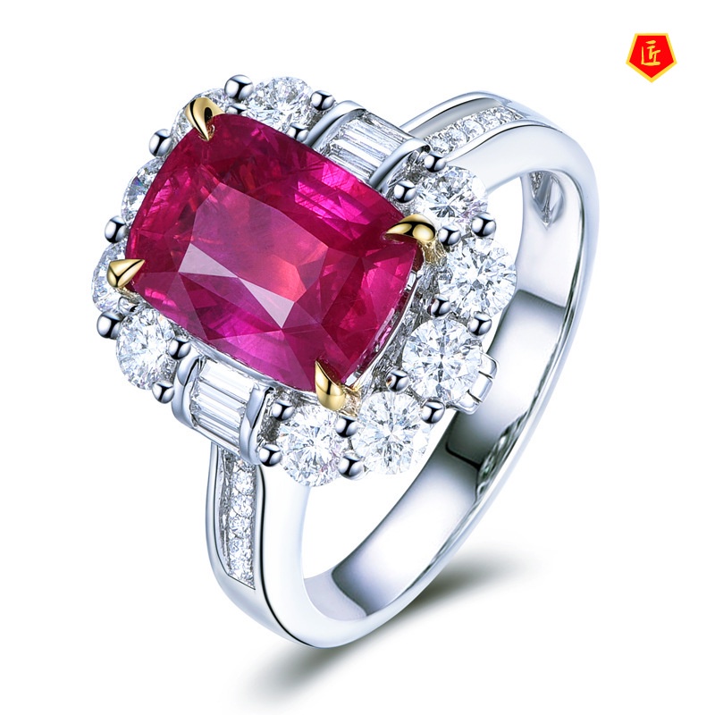 [Ready Stock]Women's Luxury Fashion Rose Red Square Diamond Ring