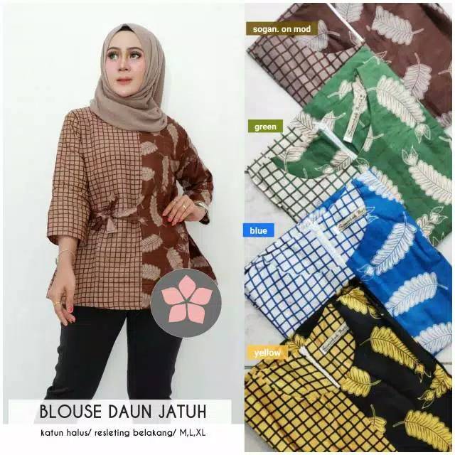 (Semerbak) Blus batik katun wanita kekinian murah Atasan kerja kasual modern seragam kembar motif Blouse motif busui daun cantik trendy blouse etnik keren kece sekolah kuliah abg klasik etnik lawasan daun