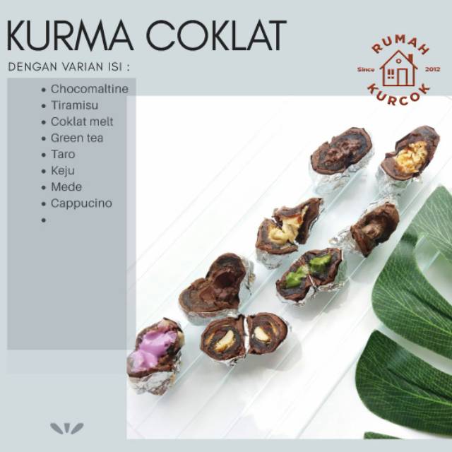 

Kurma coklat Rumah Kurcok varian Rasa Taro, Greentea, Choco melt, Mede