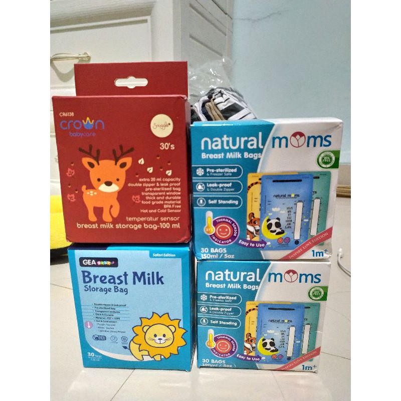 PRELOVED Kantong Asi Natural Mom GEA dan Crown 150 ml 120 ml 100 ml
