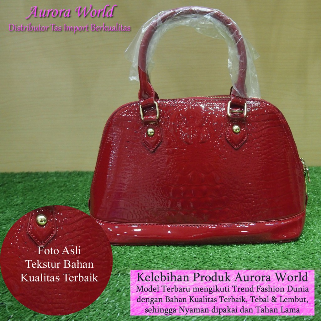 Auroraworld Tas pesta mewah motif kulit buaya warna merah tas korea tas fashion tas wanita