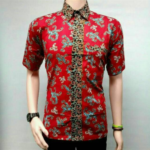 tey-17 Batik Pria ASJ SA HRB026 Kenongo Kemeja Tosca Pendek Pekalongan Padi M L Xl Sogan Tulis ::