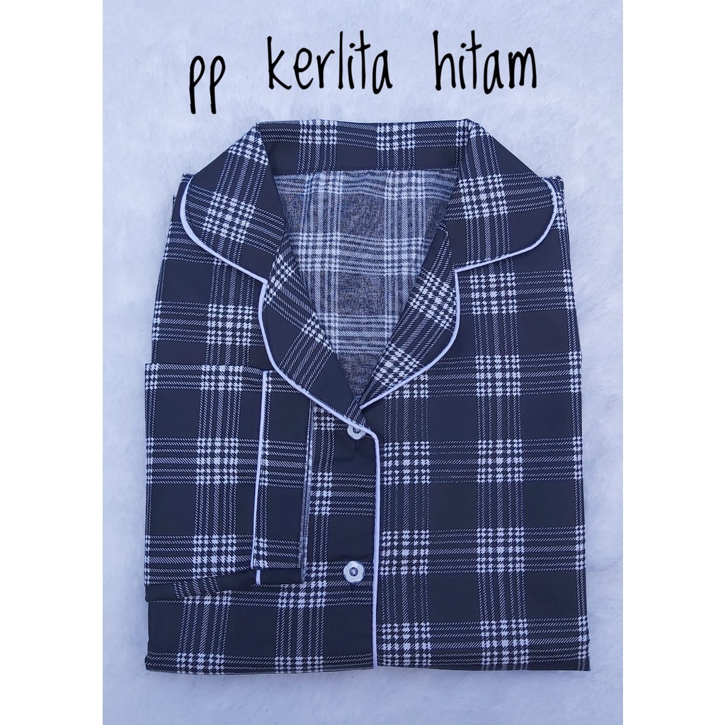 BJ - Piyama PP Wanita kotak / Baju tidur lengan panjang Katun Premium-KERLITA HITAM