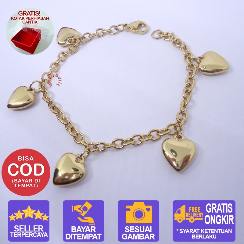 Lovelybutik Gelang Tangan Wanita Titanium Amira Gelang Titanium Model Love Bonus Kotak Perhiasan