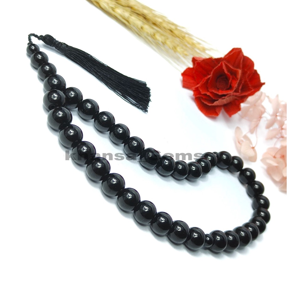 TASBIH BATU GIOK NATURAL BLACK ONIX DIM 10MM ISI 33 BUTIR AKSESORIES PERALATAN IBADAH SHOLAT DZIKIR FASHION MUSLIM