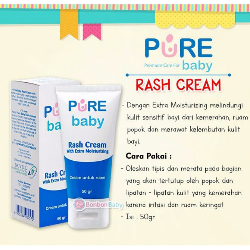 Pure BB Rash Cream Anti Ruam Bayi 50g | Pure Baby Rash Cream Ruam Popok Ruam Keringat Ruam Susu