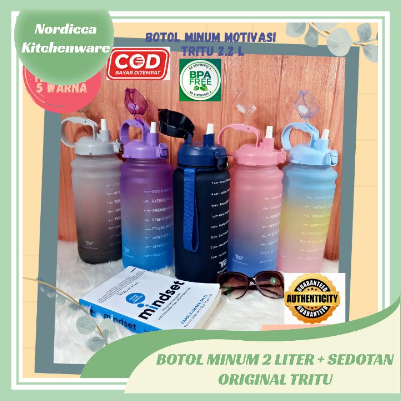 Botol Minum Motivasi Tritu 2.2 & 1.1 Liter BPA Free with Straw | Sedotan | Box Packaging | Motivatio