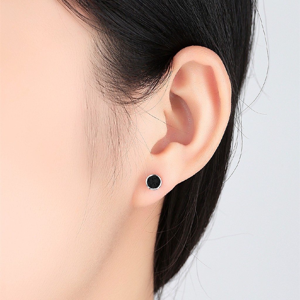 Anting-anting pejantan Bezel berlian tunggal berlapis 18 k Platinum Platinum emas Moissanite perempuan anting karat berlian ai2-799-8