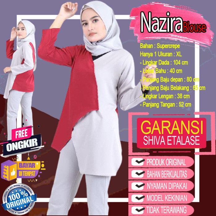 BLOUSE REMAJA ATASAN WANITA BAJU BLUS CEWEK FASHION MUSLIM KEKINIAN TERBARU MERAH PUTIH XL SE043