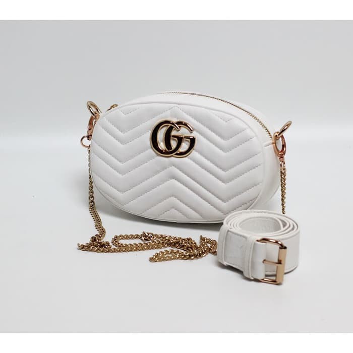 Tas Gucci Belt Nagita Selempang Weistbag Wanita Tas Selempang IB - Putih