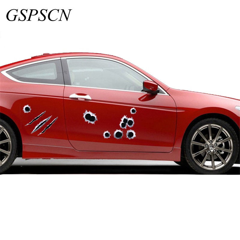 IMPORT GSPSCN Car Styling 3D Fake Bullet Hole Gun Shots Funny Car Helmet Stickers Decals Emblem