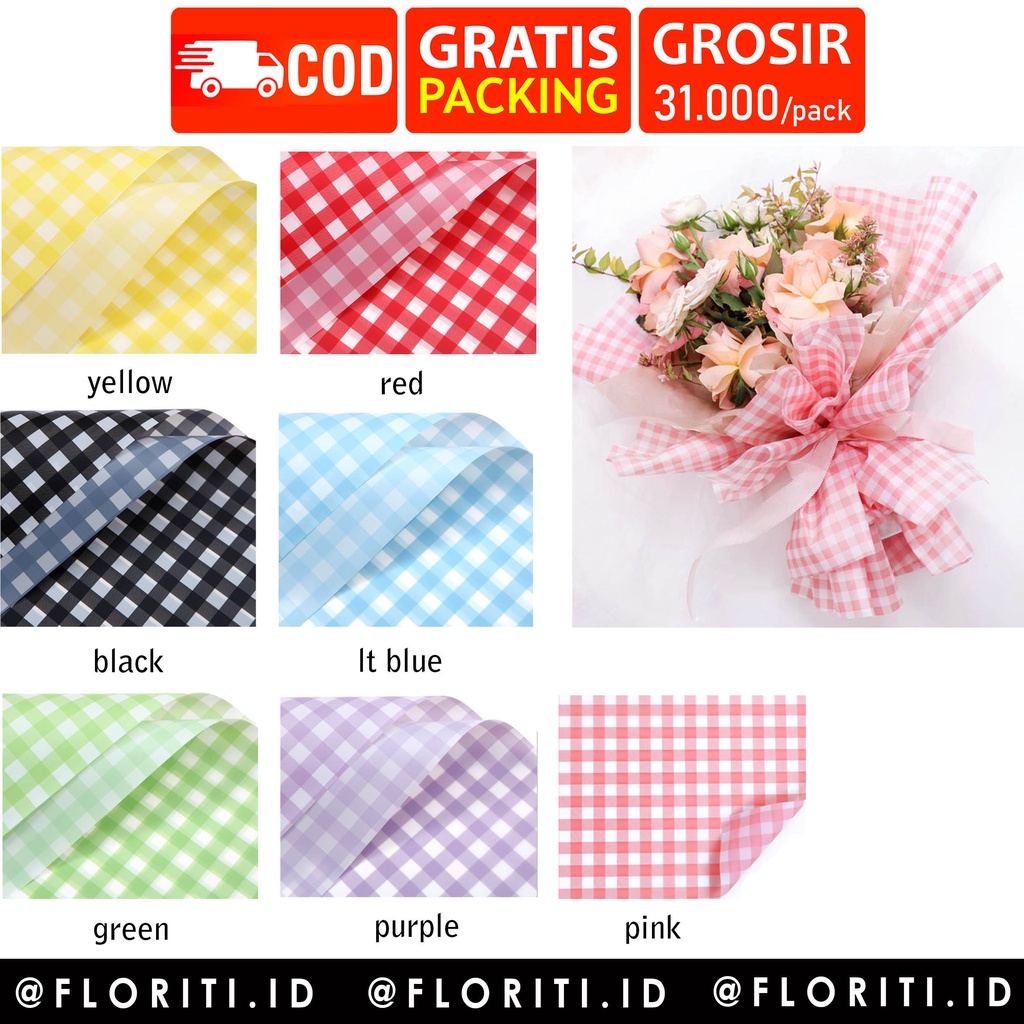 

(20 lembar) kertas buket cellophane motif kotak/plaid flower wrapping