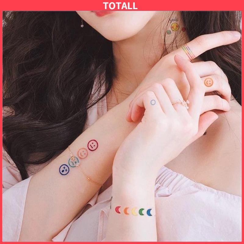 COD Lucu Belajar Rainbow Smiley Line Stiker Tahan Air Stiker Tato Tahan Lama-Totall