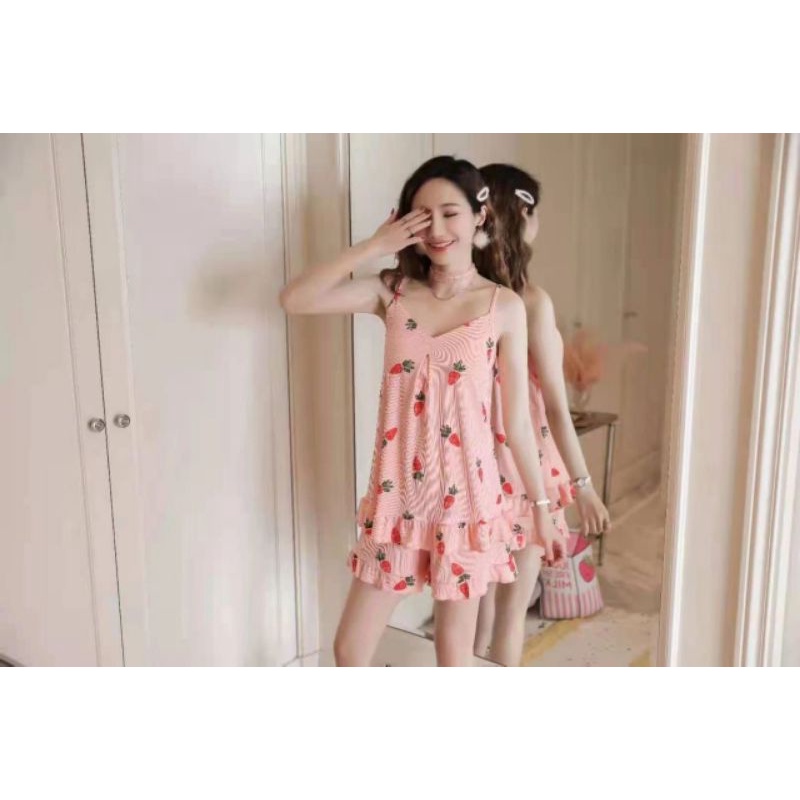 Piyama tanktop bra Wanita / set hotpant tali sexy / Sleepwear Wanita / Baju Tidur tank bra /Pajamas-1