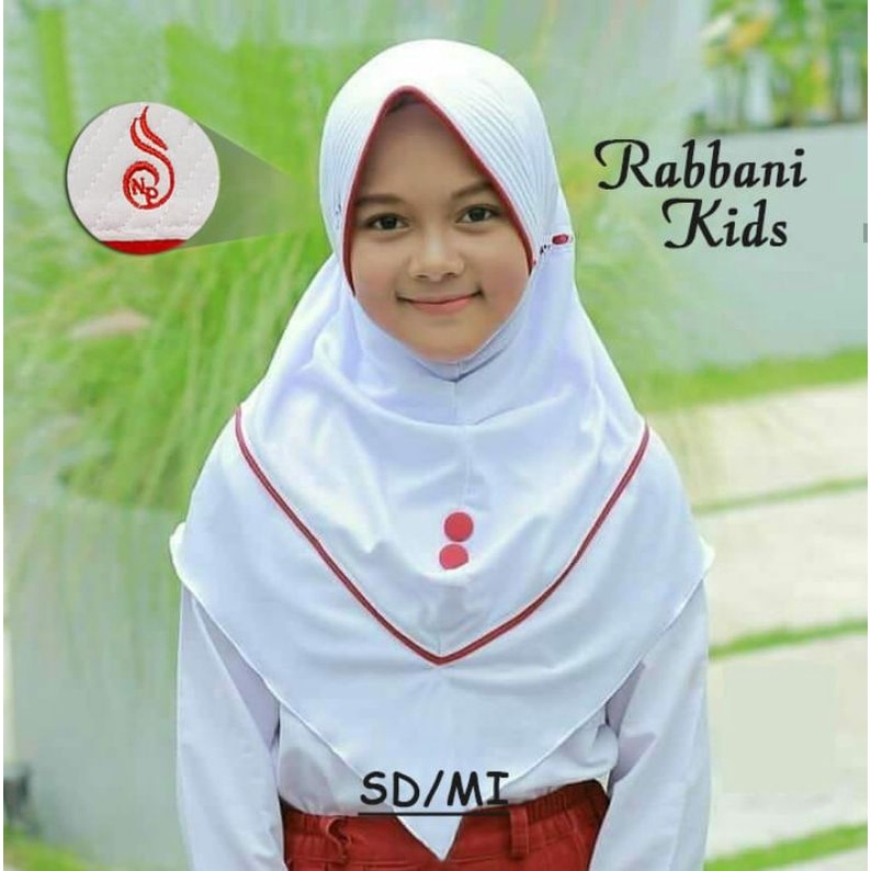 jilbab sekolah SD dan SMP list merah, list coklat. Jilbab sekolah ala Rabbani polos SD , SMP