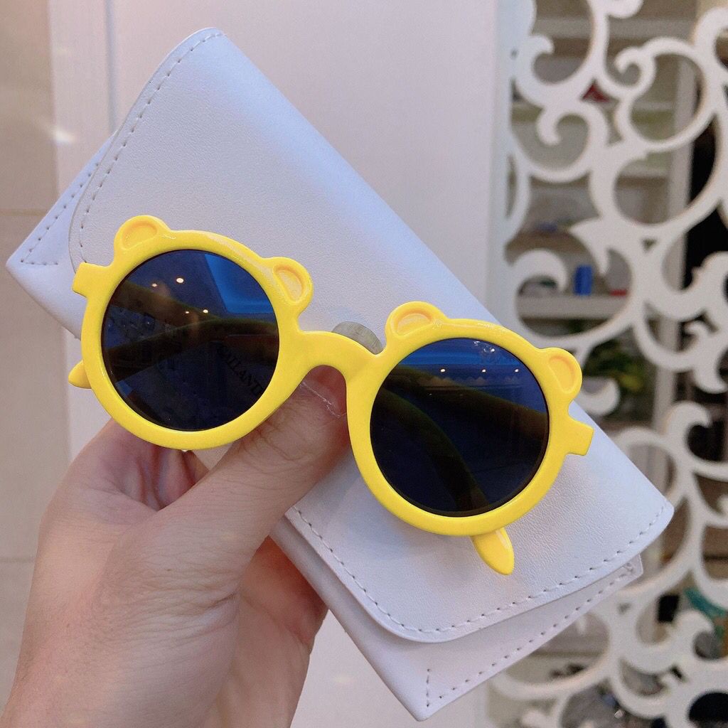 TERBARU Kacamata anak fashion telinga bear kacamata beruang hitam kids sunglasses-KUNING beruang
