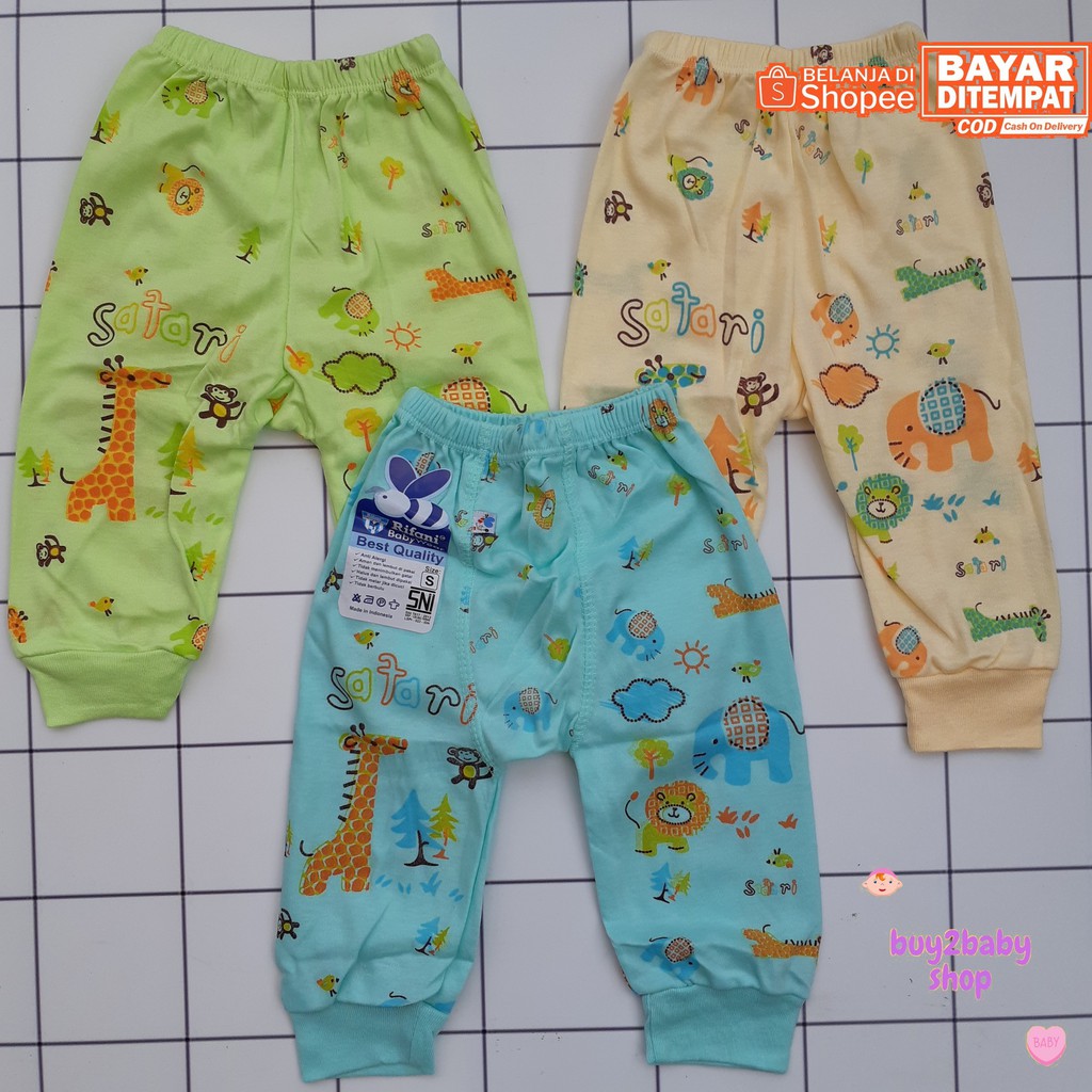 Celana panjang bayi dengan stripe popok Rifani Babywear Animal Series usia 6-18 Bulan isi 3 PCS