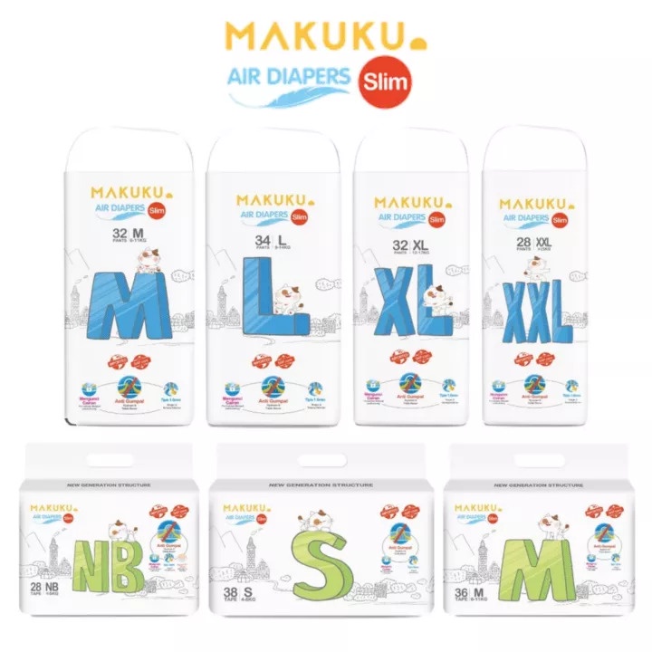 Makuku Air Diapers Pants SLIM | Popok Celana Sekali Pakai