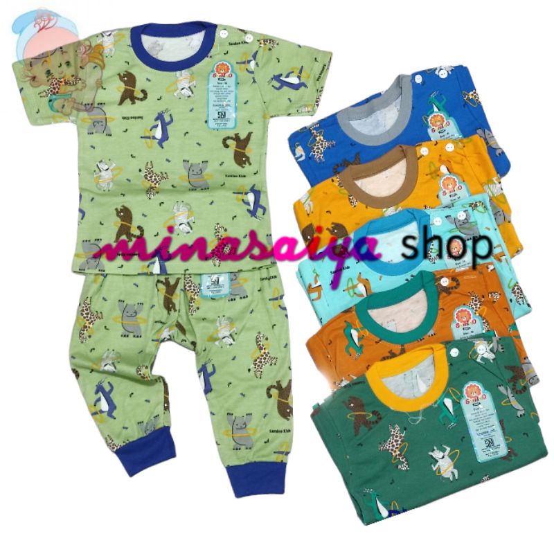 SAMLEO Setelan Bayi SNI Lengan Pendek Celana Panjang Print Warna Kancing Pundak Uk. M - XL