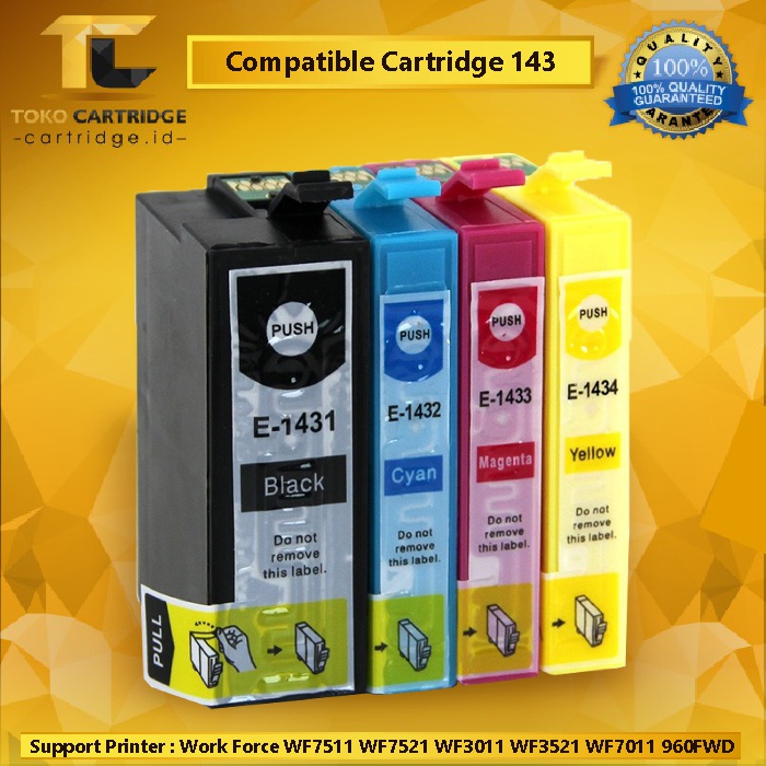 Cartridge Compatible 143 T143 T 143, Tinta Printer Epson Work Force WF7511 WF7521 WF3011 WF3521 WF7011 ME900WD 940FWD 960FWD