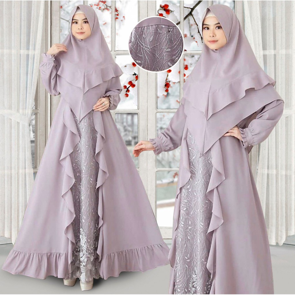 HOPYLOVY - Gamis Wanita Syari Rample + Bergo Hernisa