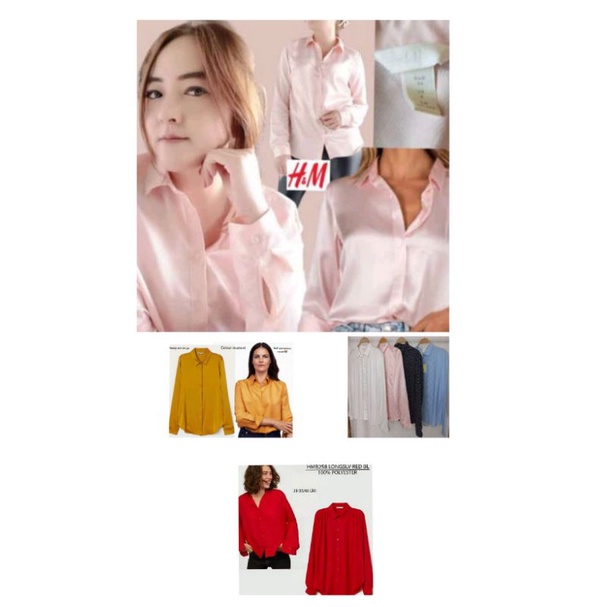 Kemeja Wanita Lengan Panjang H&M Merah Original Branded