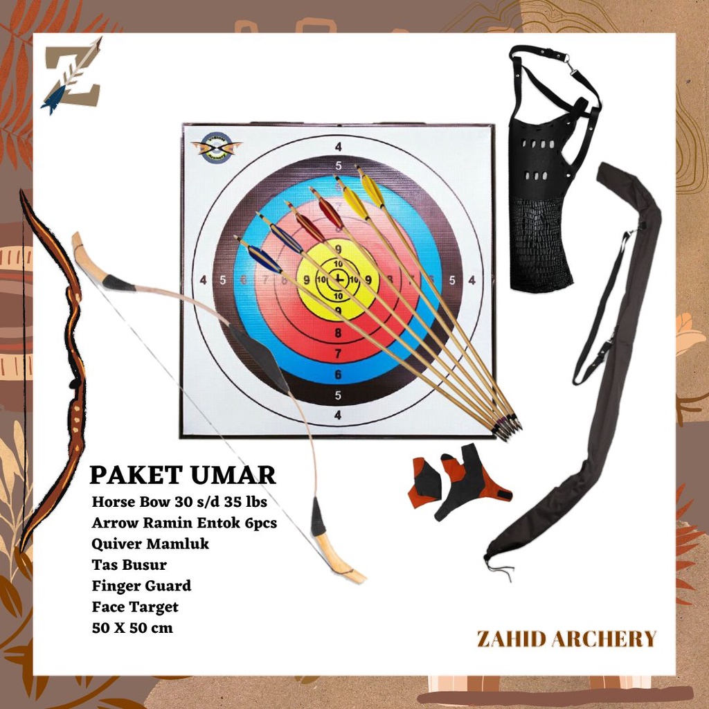 PAKET PANAHAN HORSEBOW LENGKAP (Horse Bow 30 s/d 35 lbs Arrow, Quiver, dll) - PAKET UMAR