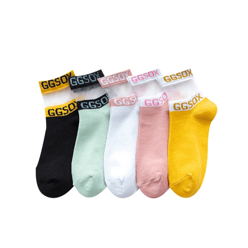 Fynshop ♛ KK12 Kaos Kaki Wanita Import Transparan Ala Korea Model Bunga Daisy dan GGSox-1