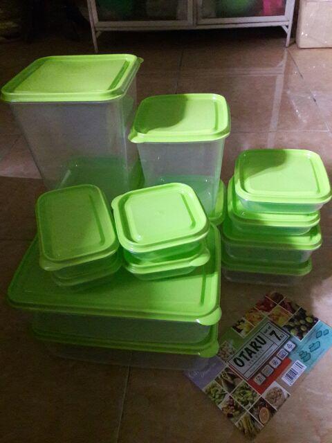 Calista Otaru Bening Isi 14 Pcs (7 Set) / Toples Plastik / Tempat Makanan / Container / Warna Hijau