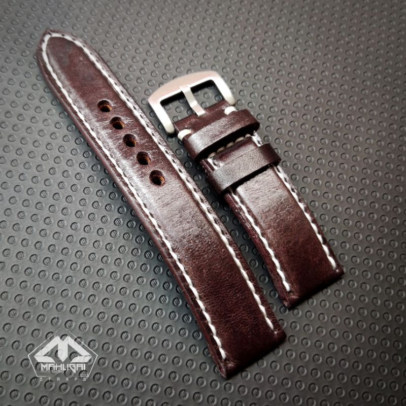 Strap jam tangan padded dark brown / tali jam tangan / tali kulit jam tangan /strap jam kulit asli / tali jam kulit asli
