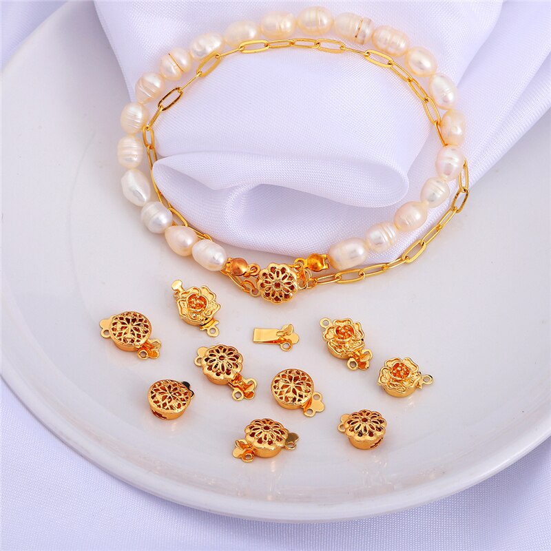 1Set 18K Gold Plated Fashion Jewelry Findings Alloy Flowers Clasps Hooks For Necklace&amp;Bracelet Chain DIY