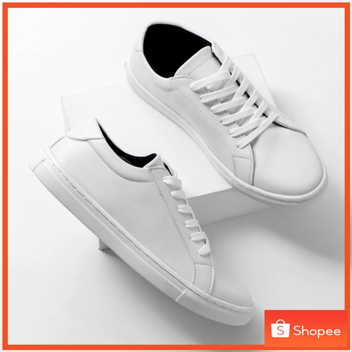 Sepatu Putih Pria Wanita Kulit Sneakers Casual Polos Kasual Simpel Cowok Cewek - Victor Full White