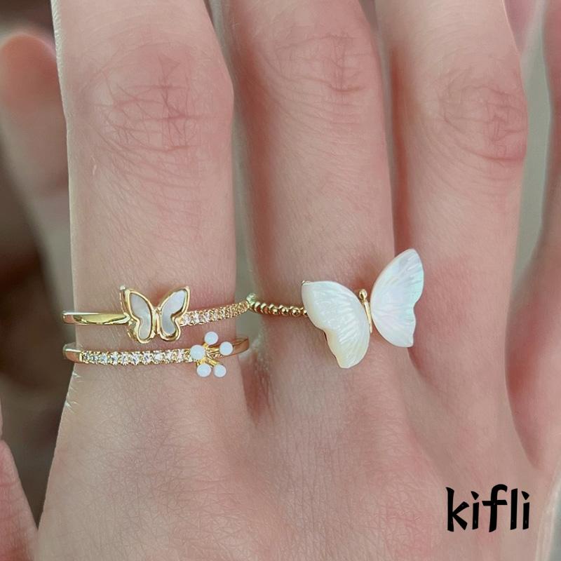 Cincin Desain Kupu-Kupu Aksen Mutiara Untuk Wanita