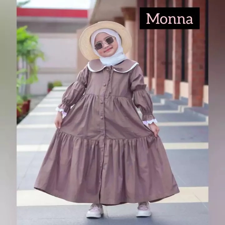 MONNA MIDI KIDS DRESS BO KATUN RAYON LD 96 CM PB 110 CM 8-10 TAHUN DAPAT GAMIS BAJU ANAK KEKINIAN SIMPLE , LUCU , DAN NYAMAN DI PAKAI