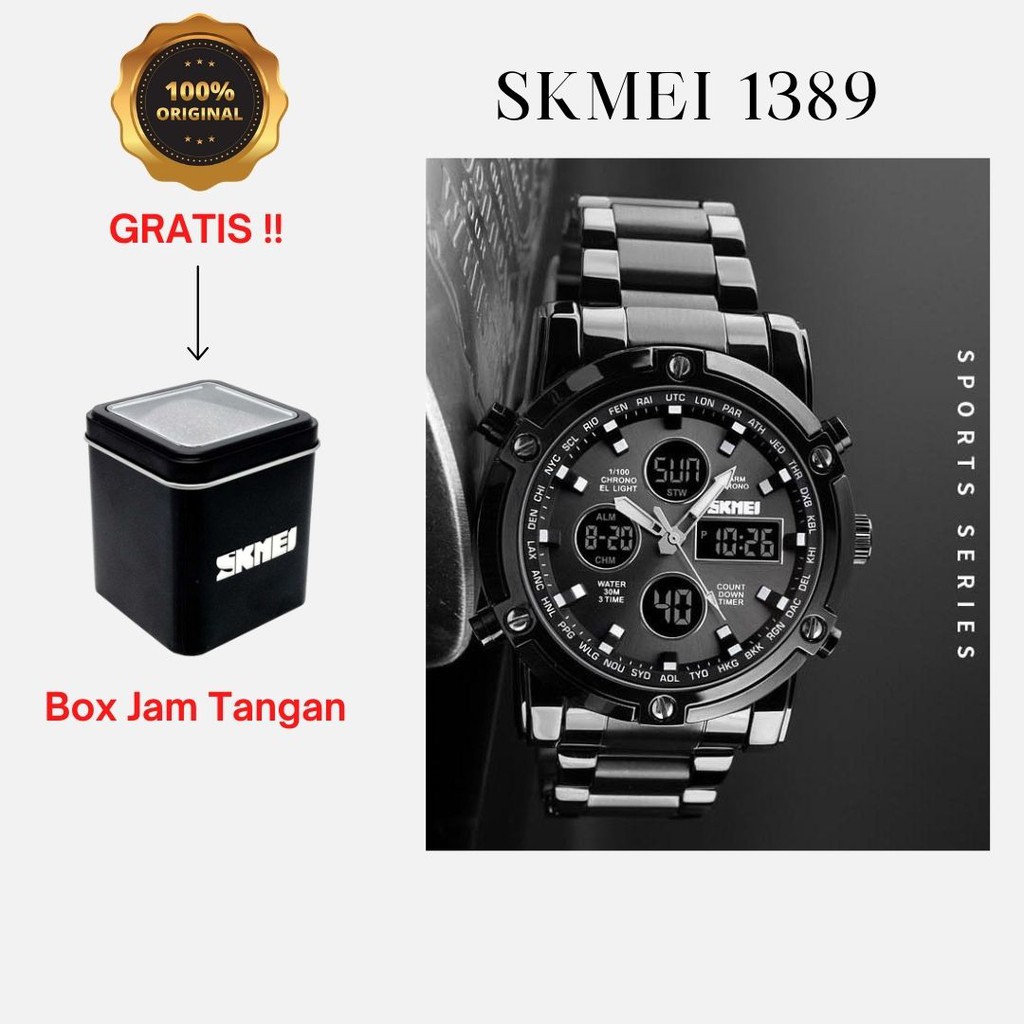Jam Tangan Kasual Digital Analog Pria - Jam Tangan SKMEI 1389 Original Gratis Kotak Jam Tangan