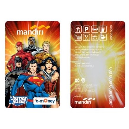 Mandiri eMONEY Justice League - ALL CHARACTER (SUPERMAN, BATMAN, WONDER WOMAN, THE FLASH, CYBORG, AQUAMAN ORI /Like eTOLL Tapcash Flazz or Brizzi