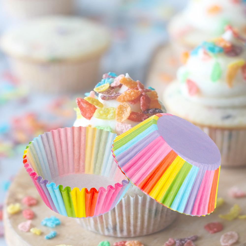 Solighter 100Pcs Kertas Pembungkus Cupcake / Muffin Warna-Warni Anti Minyak