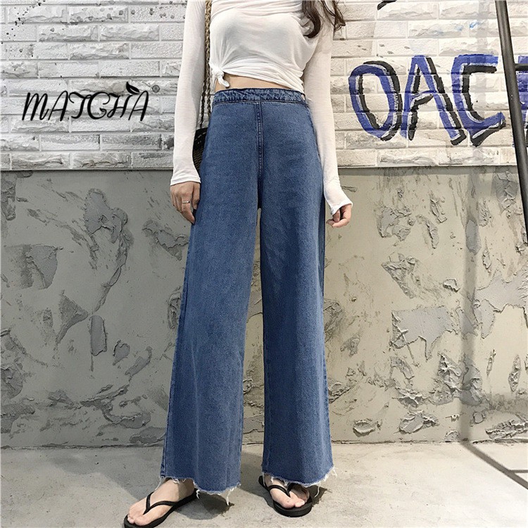  Celana  Panjang Model  Longgar  Lebar High Waist Bahan Jeans 