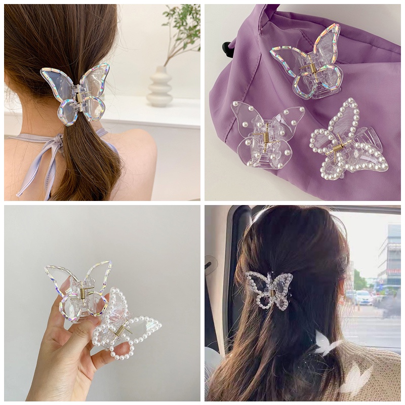 Korean Style Transparent Butterfly Hair Clip Retro Temperament Acrylic Clip