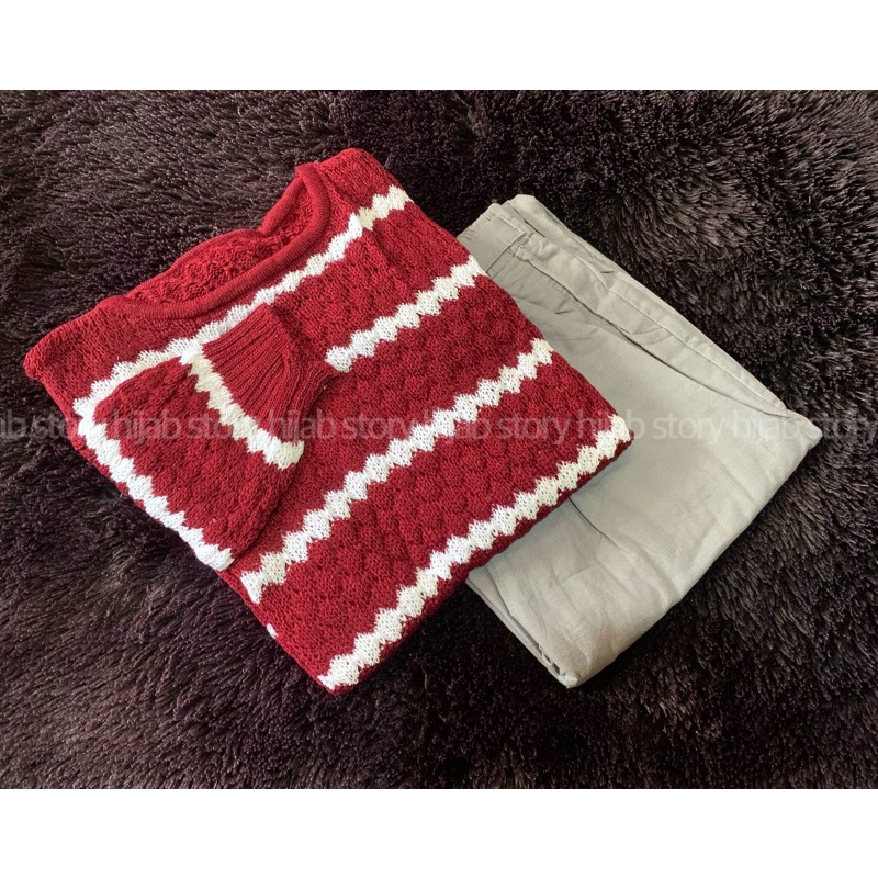CHESSY SET + KESSIE SET  ( ATASAN + CELANA ) / BEST SELLER / BISA COD-Maroon - white