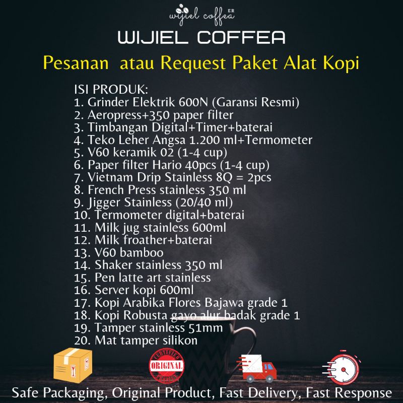 Paket Alat Kopi Lengkap Alat Usaha Kedai Kopi Aeropress Temper V60 French press Kopi Vietnam Drip