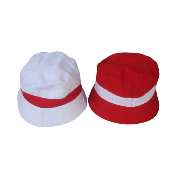 topi bucket hat putih variasi merah topi bulat pernak pernik  17 agustusan