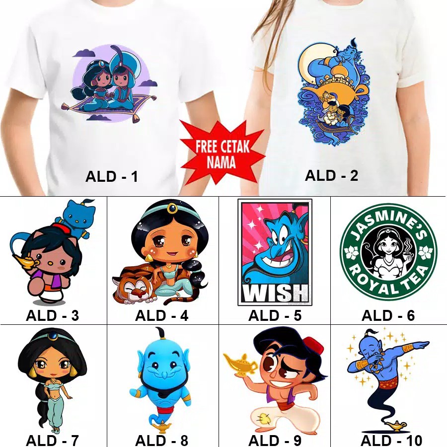 Kaos Aladdin Princess Jasmine Anak Dewasa Custom Couple FREE NAMA